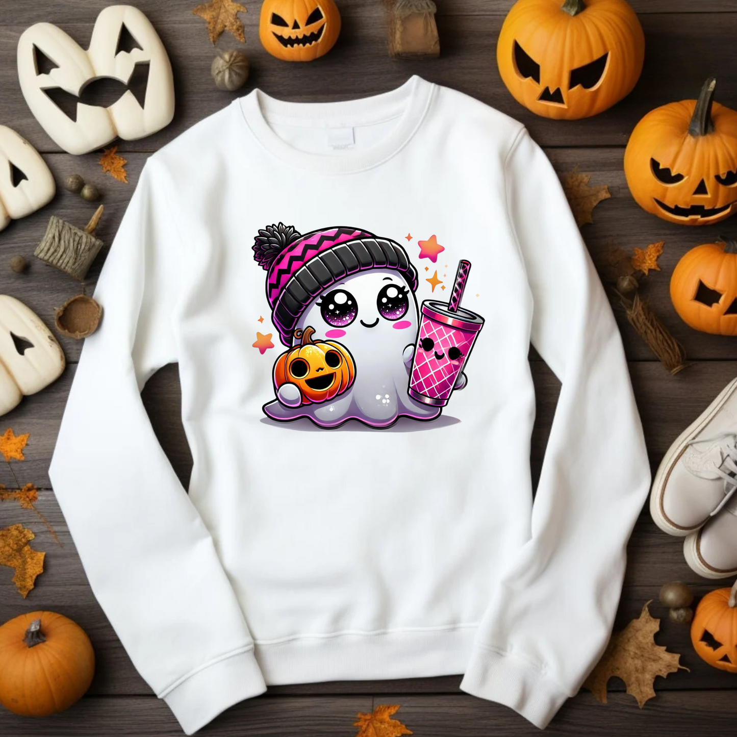 Cute Ghost - Pinky Unisex Heavy Blend Sweatshirt | Cute Fall Pinky Ghost Halloween Sweater | Cute Boo Shirt | Ghost with the Most