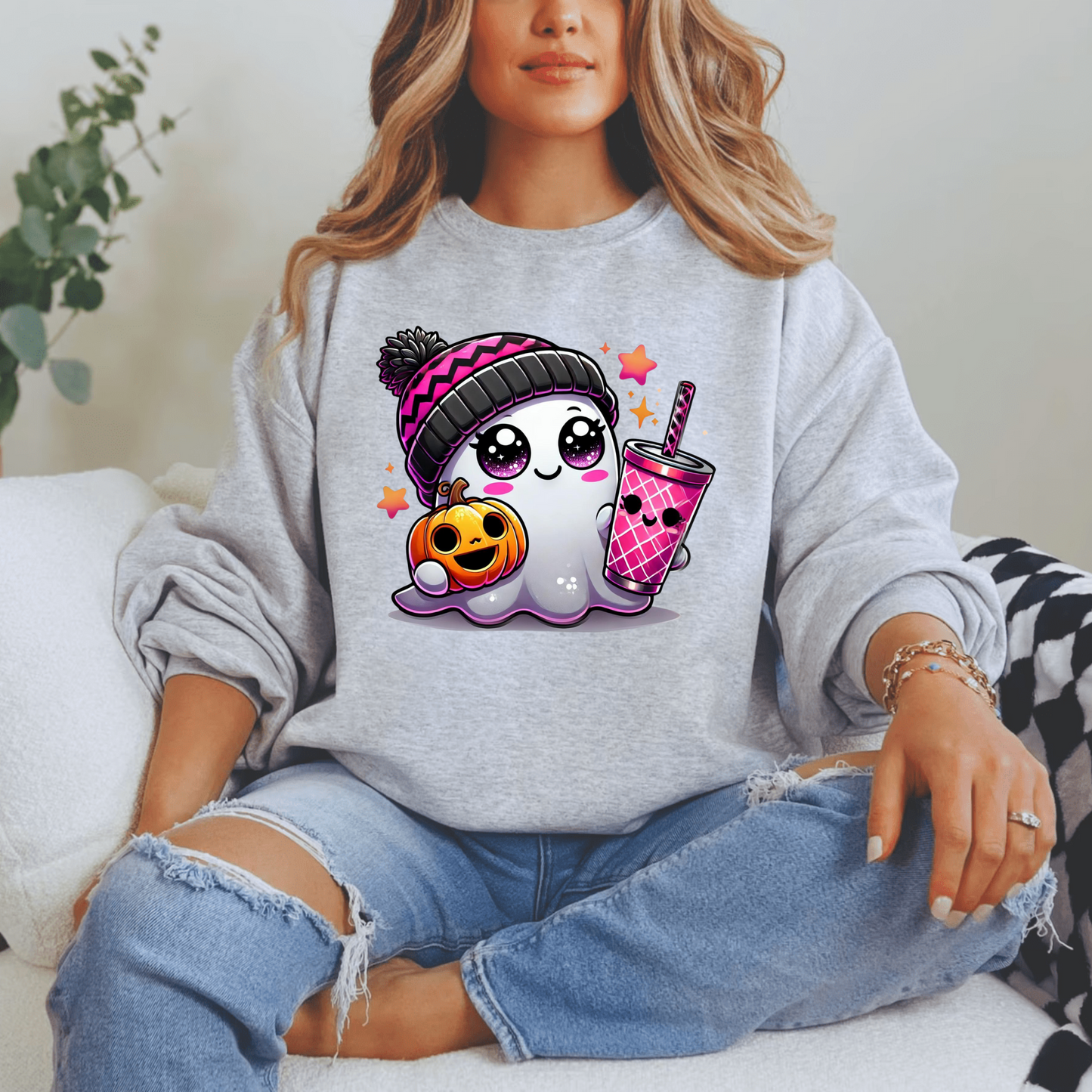 Cute Ghost - Pinky Unisex Heavy Blend Sweatshirt | Cute Fall Pinky Ghost Halloween Sweater | Cute Boo Shirt | Ghost with the Most