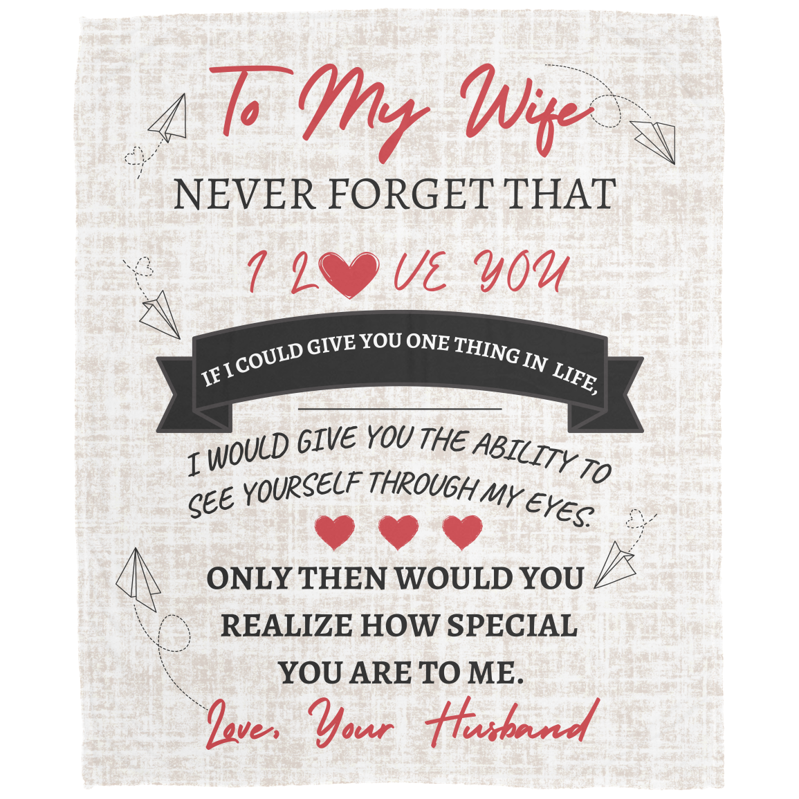 Paper Plane To My Wife | Cozy Plush Fleece Blanket | Premium Mink Sherpa Blanket