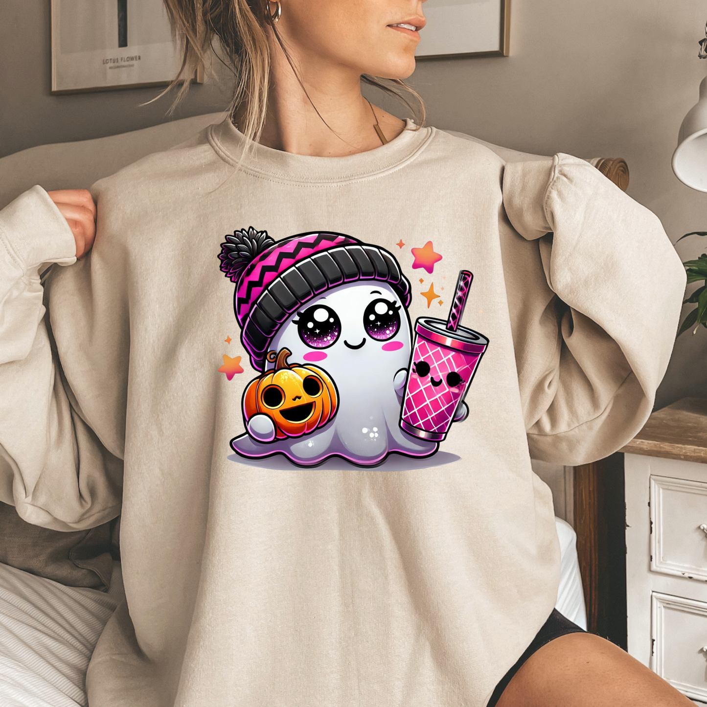 Cute Ghost - Pinky Unisex Heavy Blend Sweatshirt | Cute Fall Pinky Ghost Halloween Sweater | Cute Boo Shirt | Ghost with the Most