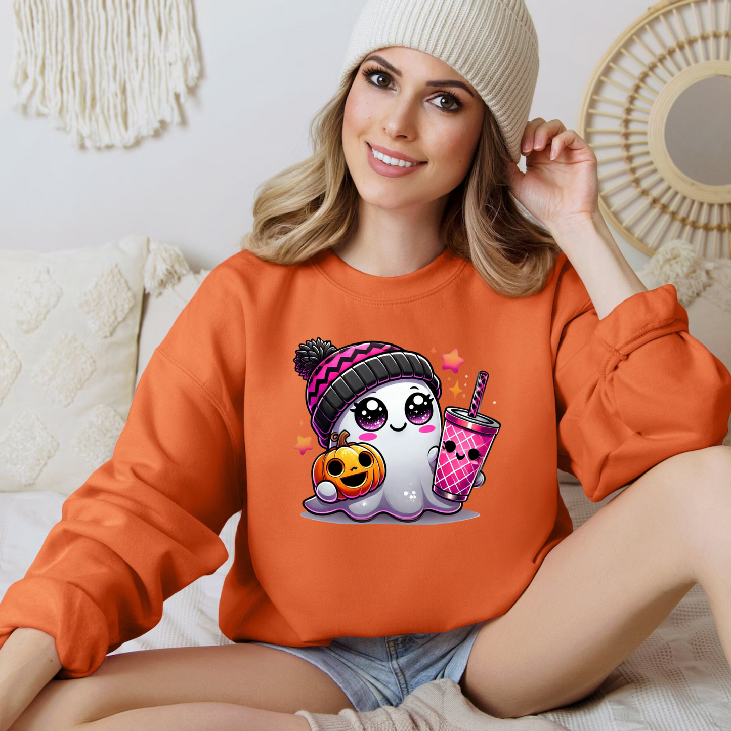 Cute Ghost - Pinky Unisex Heavy Blend Sweatshirt | Cute Fall Pinky Ghost Halloween Sweater | Cute Boo Shirt | Ghost with the Most