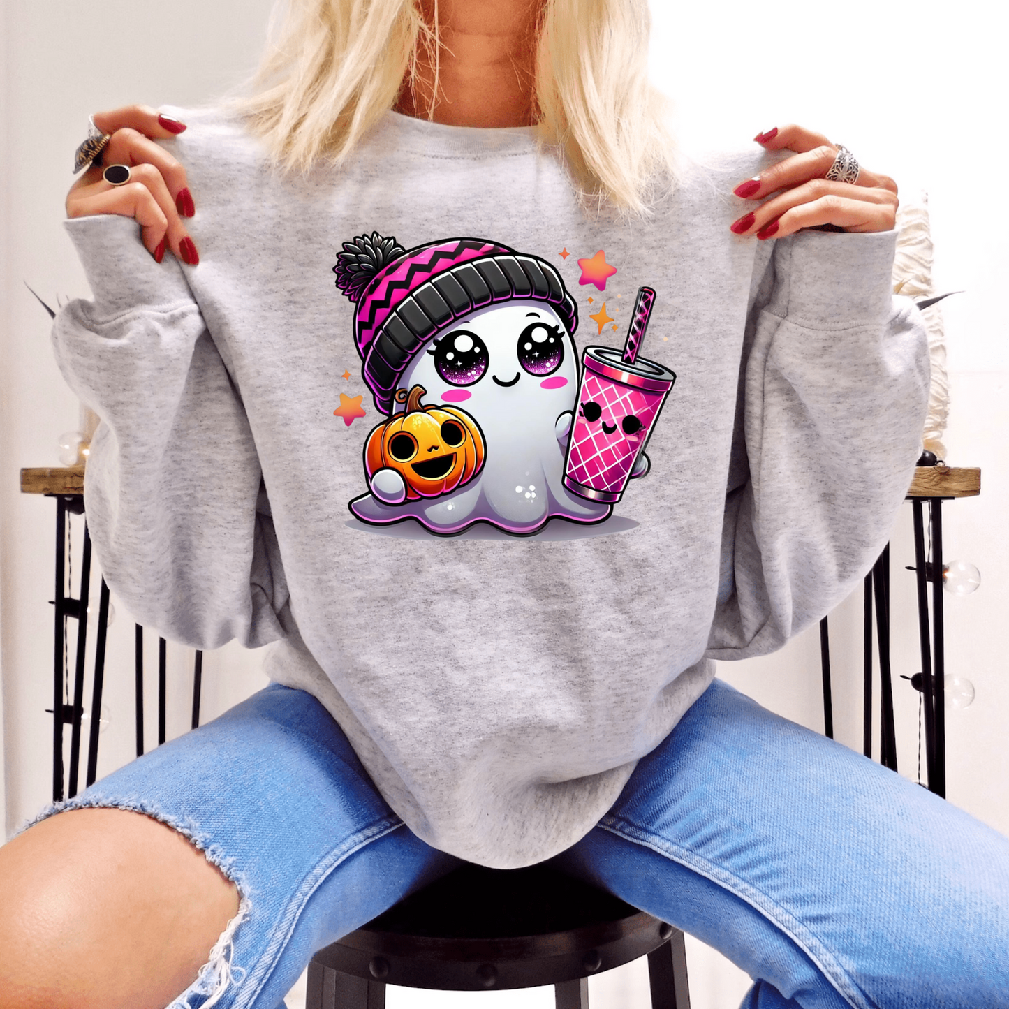Cute Ghost - Pinky Unisex Heavy Blend Sweatshirt | Cute Fall Pinky Ghost Halloween Sweater | Cute Boo Shirt | Ghost with the Most