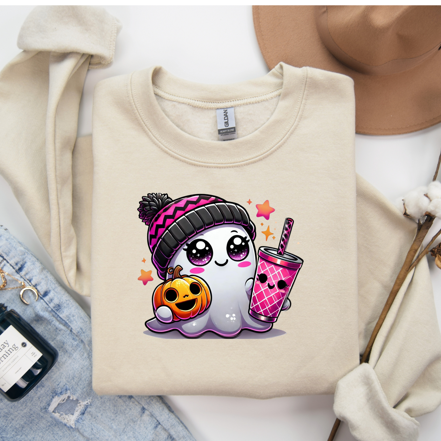 Cute Ghost - Pinky Unisex Heavy Blend Sweatshirt | Cute Fall Pinky Ghost Halloween Sweater | Cute Boo Shirt | Ghost with the Most