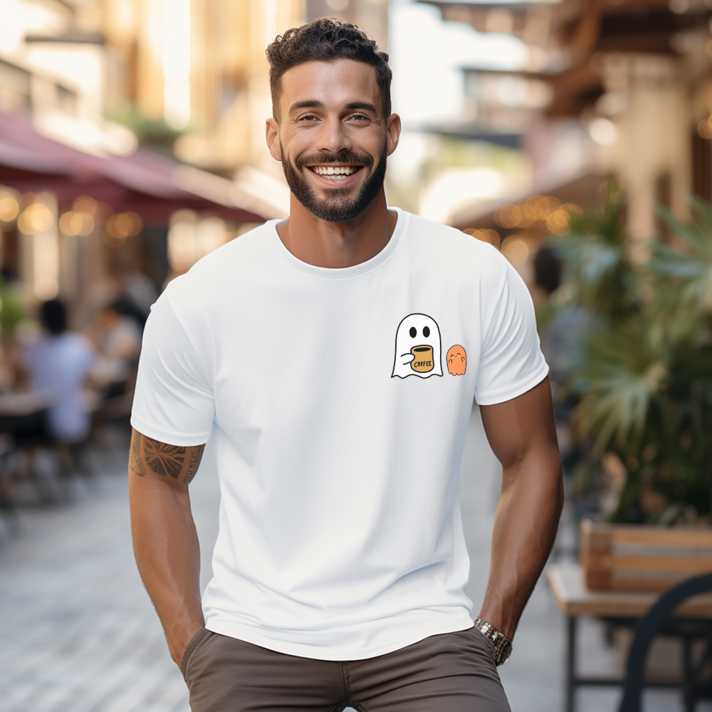 Unisex Little Ghost Coffee Tee | Ghost Shirt | Funny Halloween Design | Funny Ghost Shirt | Spooky Halloween