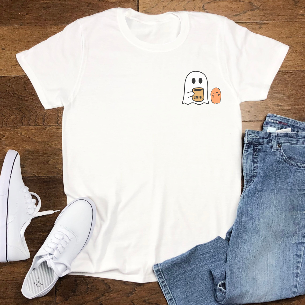 Unisex Little Ghost Coffee Tee | Ghost Shirt | Funny Halloween Design | Funny Ghost Shirt | Spooky Halloween