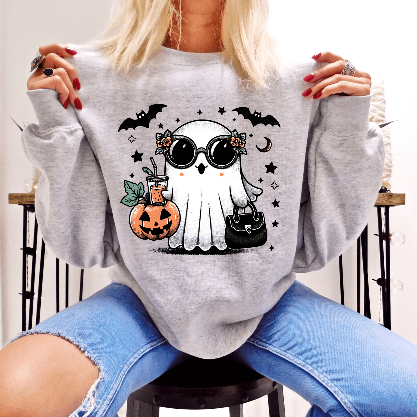 Cute Ghost - Hollie Unisex Heavy Blend Sweatshirt | Cute Fall Hollie Ghost Halloween Sweater | Cute Boo Shirt | Ghost with the Most