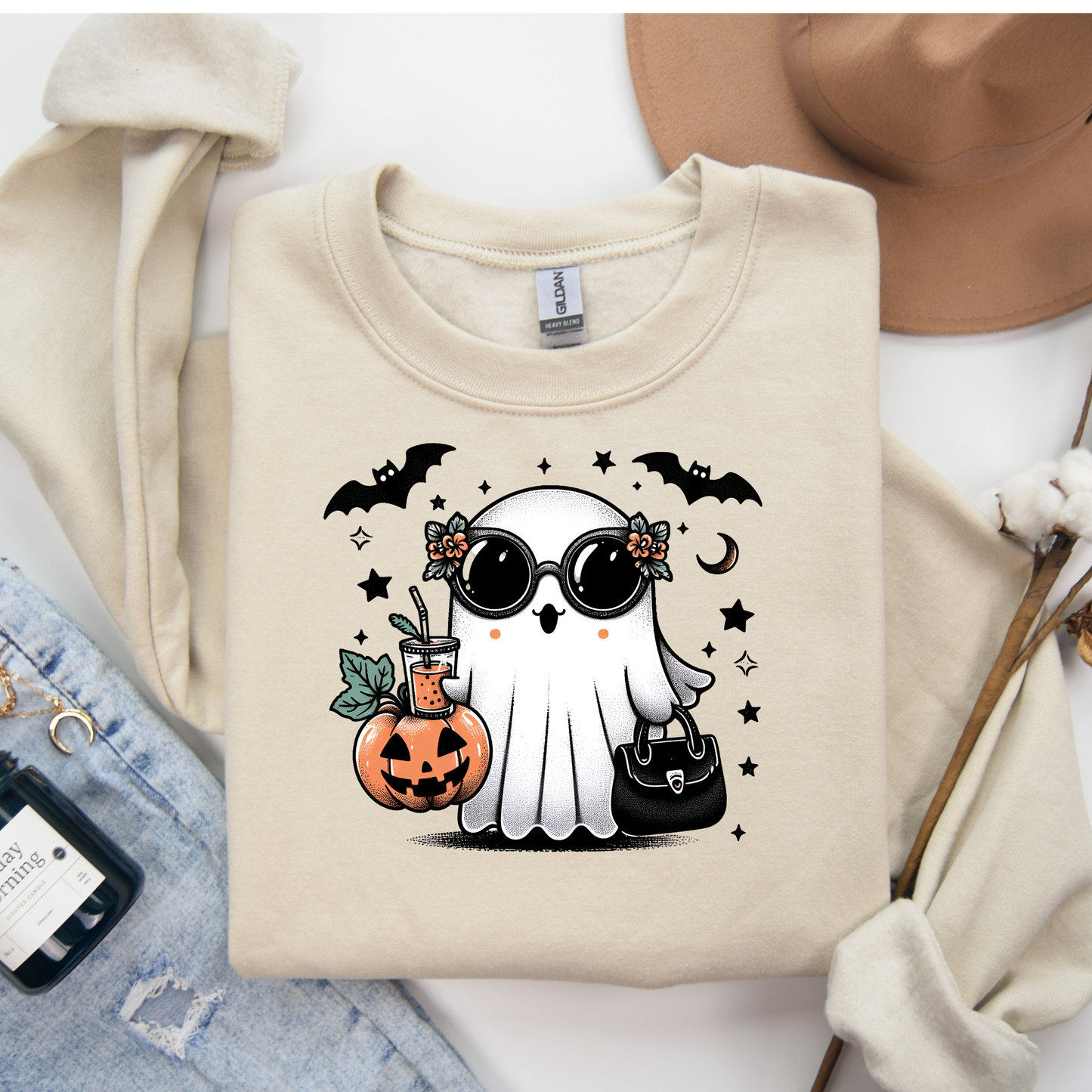 Cute Ghost - Hollie Unisex Heavy Blend Sweatshirt | Cute Fall Hollie Ghost Halloween Sweater | Cute Boo Shirt | Ghost with the Most