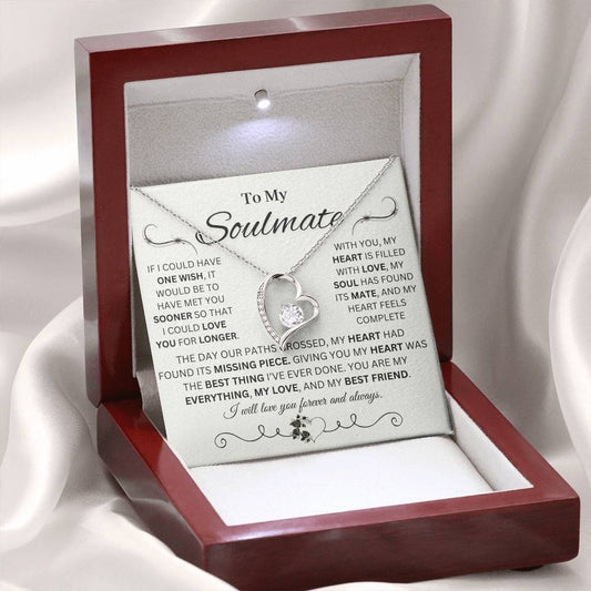 To My Soulmate | Forever Heart Necklace with Black Message Design