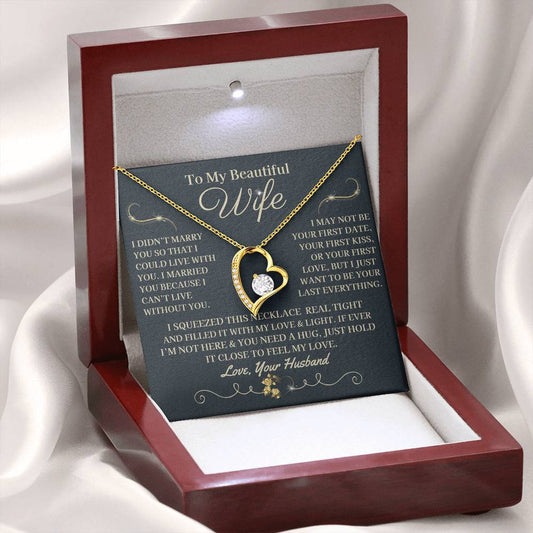 To My Beautiful Wife | Forever Heart Necklace with Gold Message Design