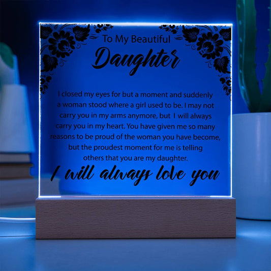 To My Beautiful Daughter | Square Acrylic Plaque |Vintage Street Sign Plaque Print | Law LED Night Light Acrylic Square | Gift for daughter